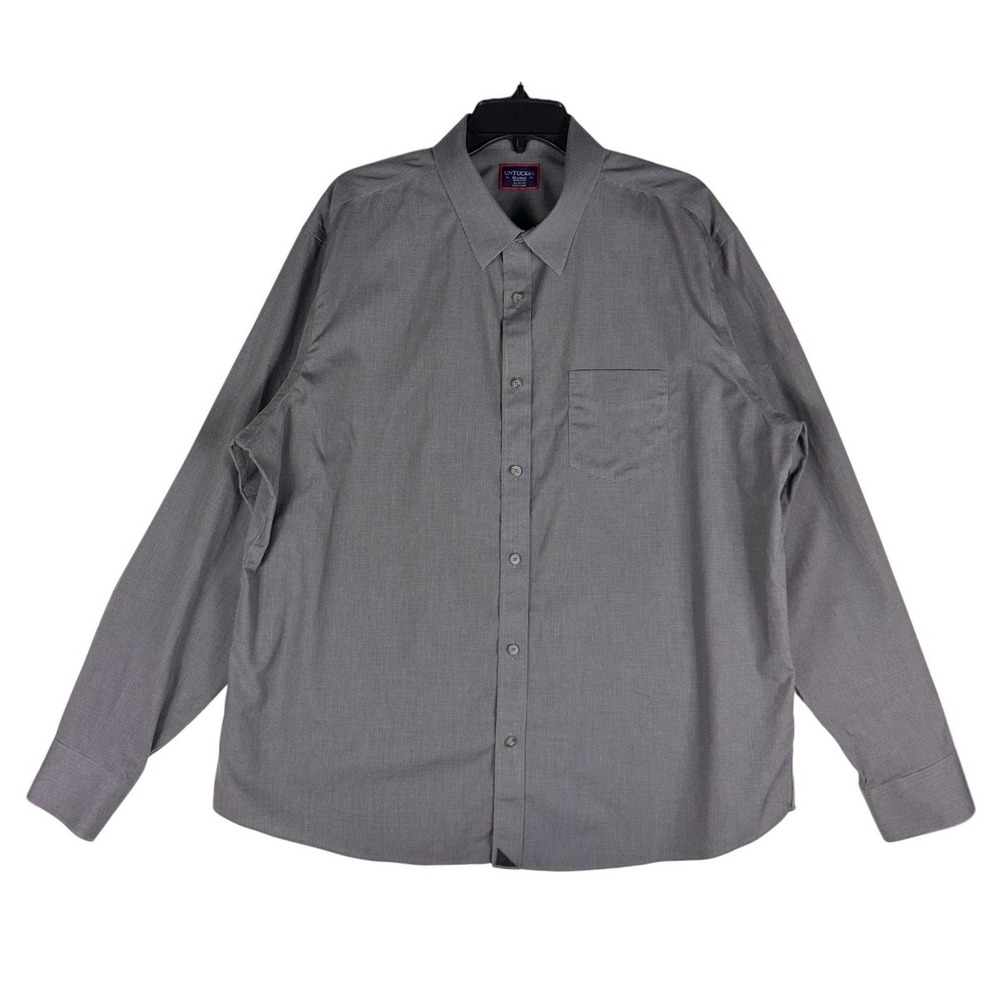 UNTUCKit Gray Micro-Check Wrinkle‎ Free Cotton Button Down Shirt Mens XXL